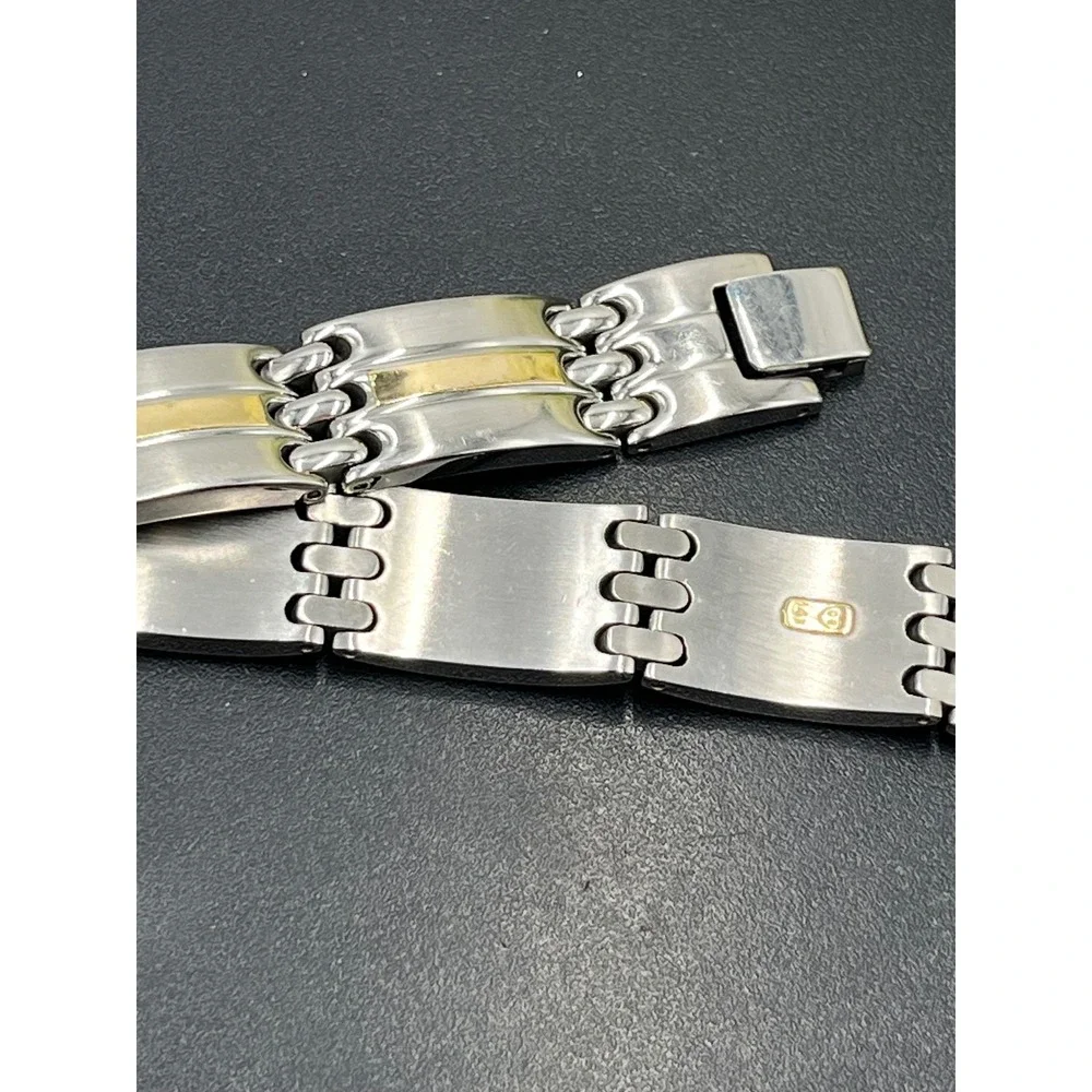 Designer Signed Stainless Steel and‎ 14K Yellow Gold Accents Bracelet